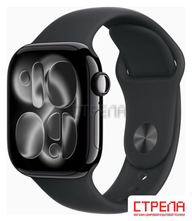 Умные часы Apple Watch Series 11 46 мм (алюминиевый корпус, черный/черный, спортивный силиконовый ремешок M/L)