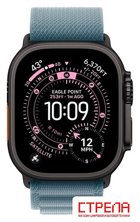 Умные часы Apple Watch Ultra 3 LTE 49 мм (титановый корпус, черный/голубой, текстильный ремешок размера S)