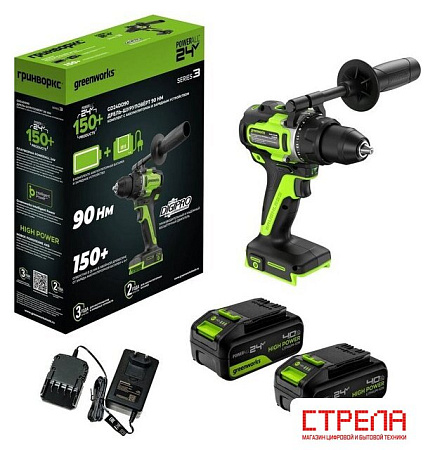Дрель-шуруповерт Greenworks GD24DD90 3707507CUD (с 2-мя АКБ)
