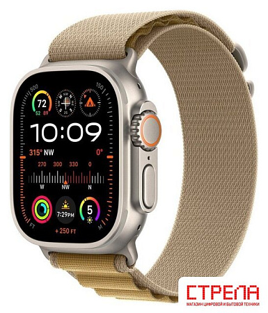 Умные часы Apple Watch Ultra 2 LTE 49 мм (титановый корпус, титановый/бежевый, ремешок из полиэстера M)