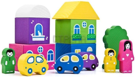 Деревянный конструктор Томик Цветной городок (Розовый) (8688-5)