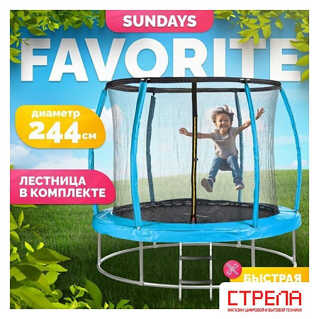 Батут Sundays Favorite Premium 8FT (голубой, с сеткой, с лестницей)