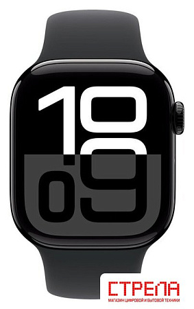 Умные часы Apple Watch Series 10 42 мм (алюминиевый корпус, черный/черный, спортивный силиконовый ремешок S/M)