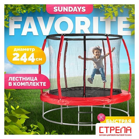 Батут Sundays Favorite Premium 8FT (красный, с сеткой, с лестницей)