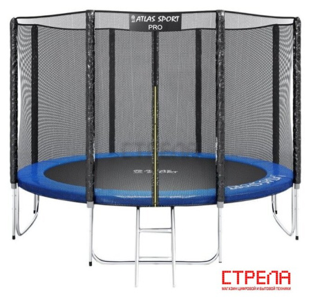 Батут Atlas Sport 374 см - 12ft Pro (усиленные опоры, внешняя сетка, синий)