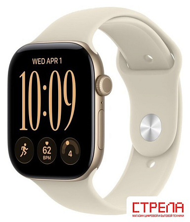 Умные часы Apple Watch Series 12 46 мм (алюминиевый корпус, светлое золото/песочный, спортивный силиконовый ремешок S/M)
