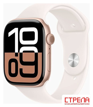 Умные часы Apple Watch Series 10 46 мм (алюминиевый корпус, розовое золото/легкие румяна, спортивный силиконовый ремешок S/M)