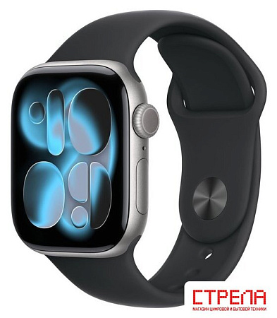 Умные часы Apple Watch Series 11 42 мм (алюминиевый корпус, космический серый/черный, спортивный силиконовый ремешок S/M)