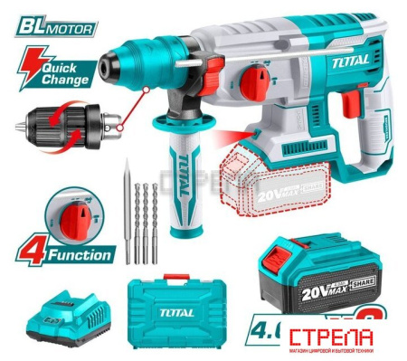 Перфоратор Total TRHLI202289 (с 2-мя АКБ, кейс, оснастка)