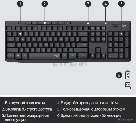 Клавиатура + мышь Logitech MK295 Silent (черный)