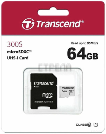 Карта памяти Transcend microSDXC 300S 64GB Class 10 UHS-I U1 (TS64GUSD300S-A)