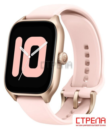 Умные часы Amazfit GTS 4 (золотистый, с розовым ремешком из фторэластомера)