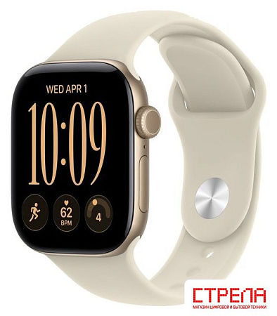 Умные часы Apple Watch Series 12 42 мм (алюминиевый корпус, светлое золото/песочный, спортивный силиконовый ремешок S/M)