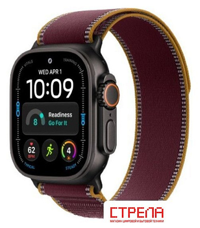 Умные часы Apple Watch Ultra 4 LTE 49 мм (титановый корпус, черный/бургунди, нейлоновый ремешок размера S/M)