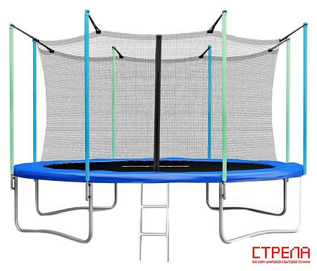 Батут Atlas Sport 374 см - 12ft (с лестницей, внутренняя сетка, синий)