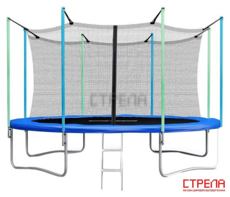 Батут Atlas Sport 374 см - 12ft (с лестницей, внутренняя сетка, синий)