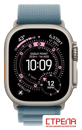 Умные часы Apple Watch Ultra 3 LTE 49 мм (титановый корпус, природный/голубой, текстильный ремешок размера L)