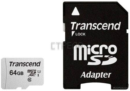 Карта памяти Transcend microSDXC 300S 64GB Class 10 UHS-I U1 (TS64GUSD300S-A)