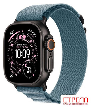 Умные часы Apple Watch Ultra 3 LTE 49 мм (титановый корпус, черный/голубой, текстильный ремешок размера S)