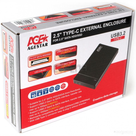 Бокс для накопителей 2.5" Agestar 31UB2P3C (черный)