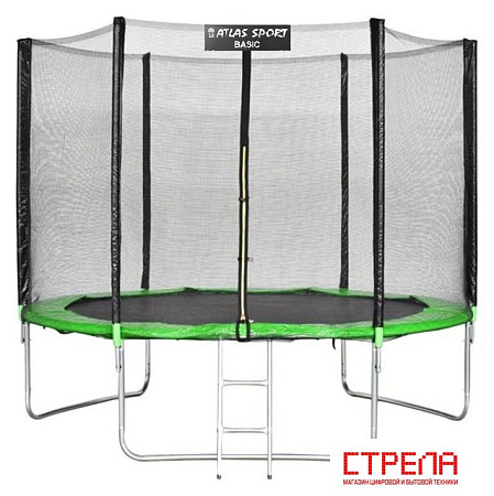 Батут Atlas Sport 312 см - 10ft Basic (с лестницей, внешняя сетка, зеленый)