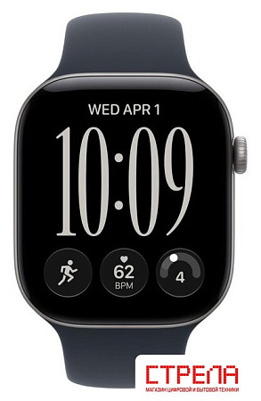 Умные часы Apple Watch Series 12 46 мм (алюминиевый корпус, серый космос/темно-синий, спортивный силиконовый ремешок S/M)