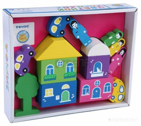 Деревянный конструктор Томик Цветной городок (Розовый) (8688-5)