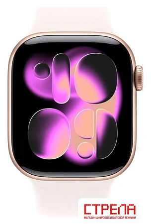 Умные часы Apple Watch Series 11 42 мм (алюминиевый корпус, розовое золото/легкие румяна, спортивный силиконовый ремешок S/M)