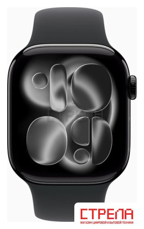 Умные часы Apple Watch Series 11 46 мм (алюминиевый корпус, черный/черный, спортивный силиконовый ремешок M/L)