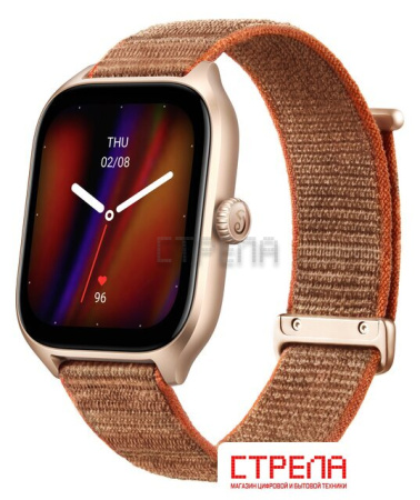 Умные часы Amazfit GTS 4 (золотистый, с коричневым нейлоновым ремешком)