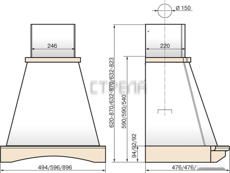 Кухонная вытяжка Elikor Ротонда 60П-650-П3Л бежевый/бук (841398)