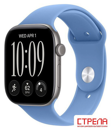 Умные часы Apple Watch Series 12 46 мм (алюминиевый корпус, серый космос/синий, спортивный силиконовый ремешок S/M)