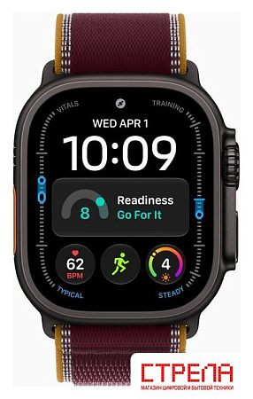 Умные часы Apple Watch Ultra 4 LTE 49 мм (титановый корпус, черный/бургунди, нейлоновый ремешок размера S/M)