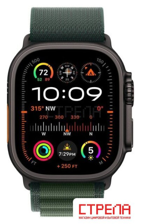 Умные часы Apple Watch Ultra 2 LTE 49 мм (титановый корпус, черный/темно-зеленый, ремешок из полиэстера S)