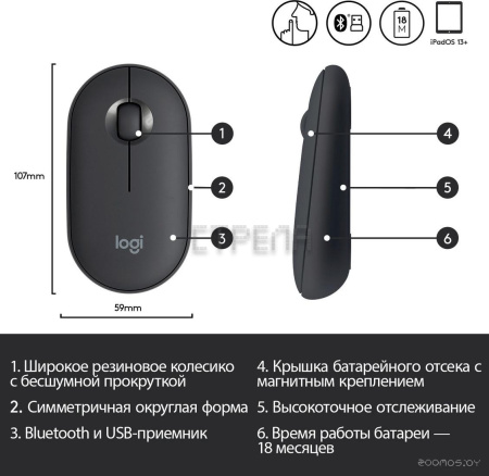 Мышь Logitech M350 Pebble (графит)