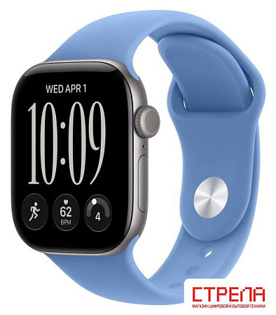 Умные часы Apple Watch Series 12 42 мм (алюминиевый корпус, серый космос/синий, спортивный силиконовый ремешок S/M)