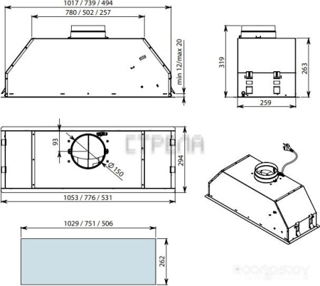 Кухонная вытяжка Falmec Gruppo Incasso Murano 50 (CGIW50.E10P6#ZZZF491F)