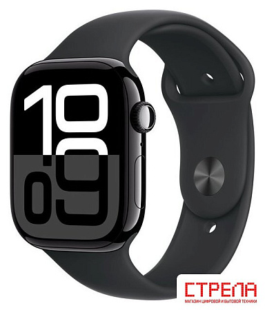 Умные часы Apple Watch Series 10 46 мм (алюминиевый корпус, черный/черный, спортивный силиконовый ремешок M/L)