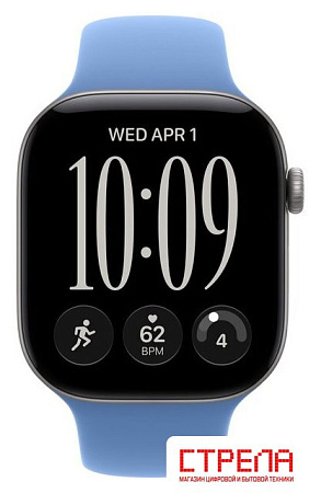 Умные часы Apple Watch Series 12 46 мм (алюминиевый корпус, серый космос/синий, спортивный силиконовый ремешок S/M)