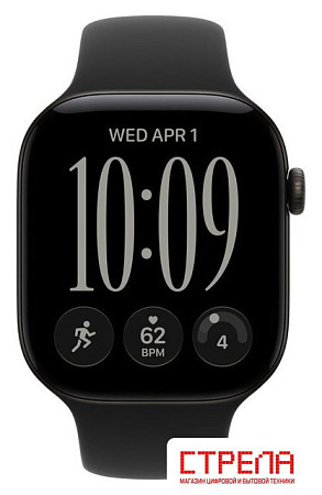 Умные часы Apple Watch Series 12 46 мм (алюминиевый корпус, черный/черный, спортивный силиконовый ремешок S/M)