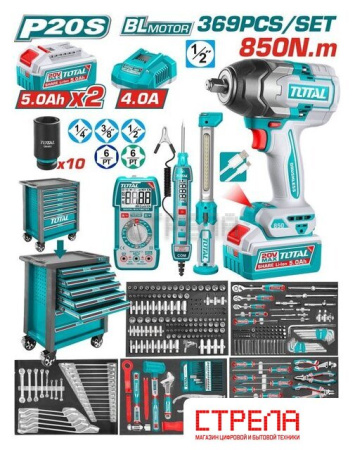 Гайковерт Total THPTCS83692 (с 2-мя АКБ, кейс, набор инструментов)