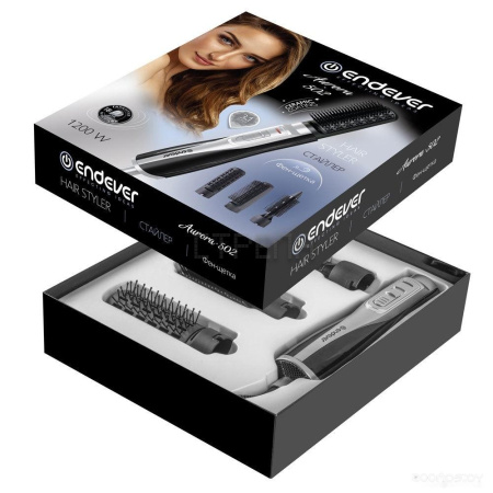 Фен-щетка Endever Aurora-502 (серебристый/черный)