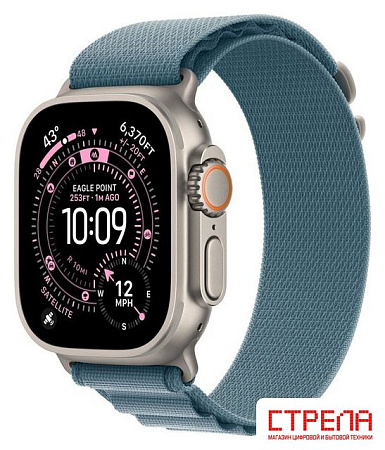 Умные часы Apple Watch Ultra 3 LTE 49 мм (титановый корпус, природный/голубой, текстильный ремешок размера L)