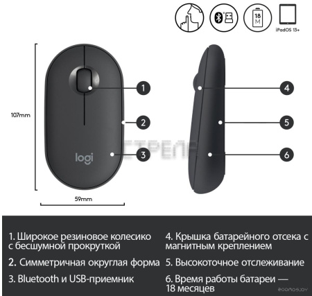 Мышь Logitech M350 Pebble (графит)