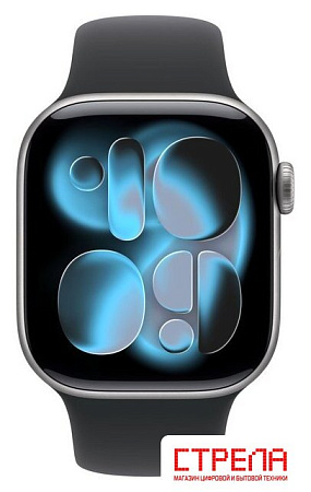 Умные часы Apple Watch Series 11 42 мм (алюминиевый корпус, космический серый/черный, спортивный силиконовый ремешок S/M)