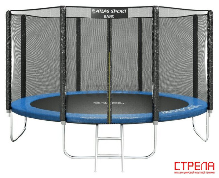 Батут Atlas Sport 374 см - 12ft Basic (с лестницей, внешняя сетка, синий)