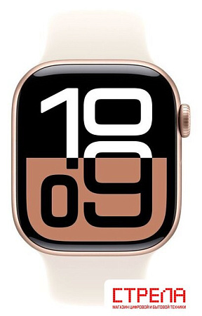 Умные часы Apple Watch Series 10 42 мм (алюминиевый корпус, розовое золото/звездный свет, спортивный силиконовый ремешок M/L)