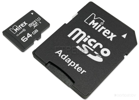 Карта памяти Mirex microSDXC Class 10 UHS-I U1 64GB + SD adapter (13613-AD10SD64)