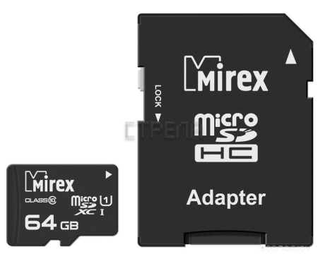 Карта памяти Mirex microSDXC Class 10 UHS-I U1 64GB + SD adapter (13613-AD10SD64)