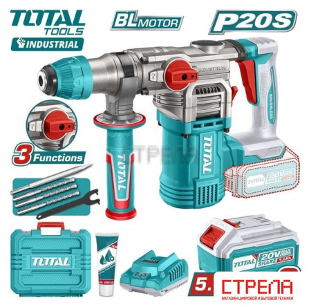 Перфоратор Total TRHLI202885 (с 1-им АКБ, кейс)